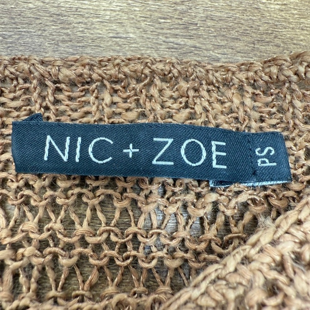 Nic + Zoe Crochet Knit Sweater Top Brown Open Weave Womens PS Short Sleeve Boho‎ - Picture 10 of 12